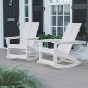 Finn Modern All-Weather 2-Slat Poly Resin Rocking Adirondack Chair with Rust Resistant Stainless Steel Hardware in White - Set of2, JJ-C14709-WH-2-GG