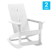 Finn Modern All-Weather 2-Slat Poly Resin Rocking Adirondack Chair with Rust Resistant Stainless Steel Hardware in White - Set of2, JJ-C14709-WH-2-GG