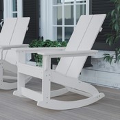 Finn Modern All-Weather 2-Slat Poly Resin Wood Rocking Adirondack Chair with Rust Resistant Stainless Steel Hardware in White, JJ-C14709-WH-GG