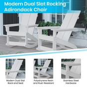 Finn Modern All-Weather 2-Slat Poly Resin Wood Rocking Adirondack Chair with Rust Resistant Stainless Steel Hardware in White, JJ-C14709-WH-GG