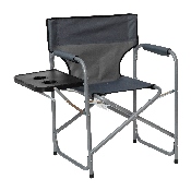 Folding Gray Director's Camping Chair with Side Table and Cup Holder - Portable Indoor/Outdoor Steel Framed Sports Chair