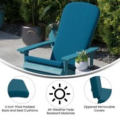 Charlestown Set of 2 All Weather Indoor/Outdoor High Back Adirondack Chair Cushions, Patio Furniture Replacement Cushions - Teal, JJ-CSN14501-TL-2-GG