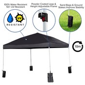 Harris 10'x10' Black Pop Up Event Straight Leg Canopy Tent with Sandbags and Wheeled Case, JJ-GZ1010PKG-BK-GG