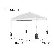10'x10' White Pop Up Event Straight Leg Canopy Tent with Sandbags and Wheeled Case, JJ-GZ1010PKG-WH-GG