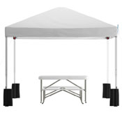 Harris 10'x10'WhitePopUpEventCanopyTentwithWheeledCaseandFoldingBenchSet-PortableTailgate,Camping,EventSet, JJ-GZ10PKG103-WH-GG