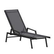 Brazos Adjustable Chaise Lounge Chair with Arms, All-Weather Outdoor Five-Position Recliner, Black/Black, JJ-LC323-BLK-BLK-GG