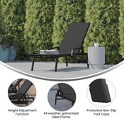 Brazos Adjustable Chaise Lounge Chair with Arms, All-Weather Outdoor Five-Position Recliner, Black/Black, JJ-LC323-BLK-BLK-GG