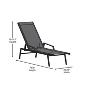 Brazos Adjustable Chaise Lounge Chair with Arms, All-Weather Outdoor Five-Position Recliner, Black/Black, JJ-LC323-BLK-BLK-GG