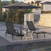 Brazos Adjustable Chaise Lounge Chair with Arms, All-Weather Outdoor Five-Position Recliner, Black/Black, JJ-LC323-BLK-BLK-GG