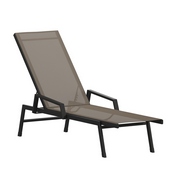 Brazos Adjustable Chaise Lounge Chair with Arms, All-Weather Outdoor Five-Position Recliner, Black/Brown, JJ-LC323-BLK-BR-GG
