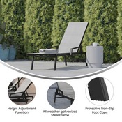 Brazos Adjustable Chaise Lounge Chair with Arms, All-Weather Outdoor Five-Position Recliner, Black/Gray, JJ-LC323-BLK-GRY-GG