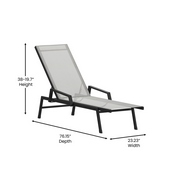 Brazos Adjustable Chaise Lounge Chair with Arms, All-Weather Outdoor Five-Position Recliner, Black/Gray, JJ-LC323-BLK-GRY-GG