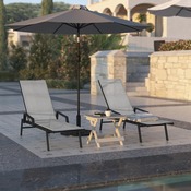 Brazos Adjustable Chaise Lounge Chair with Arms, All-Weather Outdoor Five-Position Recliner, Black/Gray, JJ-LC323-BLK-GRY-GG