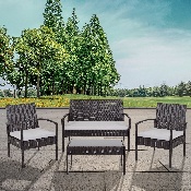 Aransas Series 4 Piece Black Patio Set with Steel Frame and Gray Cushions, JJ-S312-GG