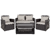 Aransas Series 4 Piece Black Patio Set with Gray Back Pillows and Seat Cushions, JJ-S351-GG