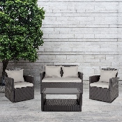 Aransas Series 4 Piece Black Patio Set with Gray Back Pillows and Seat Cushions, JJ-S351-GG