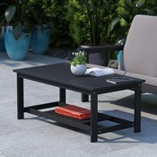 Charlestown All-Weather Poly Resin Wood Two Tiered Adirondack Slatted Coffee Conversation Table in Black, JJ-T14022-BK-GG