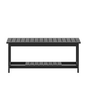 Charlestown All-Weather Poly Resin Wood Two Tiered Adirondack Slatted Coffee Conversation Table in Black, JJ-T14022-BK-GG