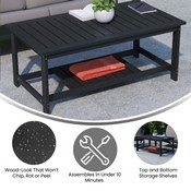 Charlestown All-Weather Poly Resin Wood Two Tiered Adirondack Slatted Coffee Conversation Table in Black, JJ-T14022-BK-GG