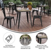 Declan Commercial Grade Indoor/Outdoor Dining Table, 23.75" Square All Weather Brown Poly Resin Top with Black Steel Base, JJ-T14619-60-BRBK-GG