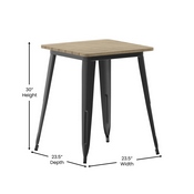 Declan Commercial Grade Indoor/Outdoor Dining Table, 23.75" Square All Weather Brown Poly Resin Top with Black Steel Base, JJ-T14619-60-BRBK-GG
