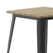 Declan Commercial Grade Indoor/Outdoor Dining Table, 23.75" Square All Weather Brown Poly Resin Top with Black Steel Base, JJ-T14619-60-BRBK-GG