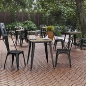 Declan Commercial Grade Indoor/Outdoor Dining Table, 23.75" Square All Weather Brown Poly Resin Top with Black Steel Base, JJ-T14619-60-BRBK-GG