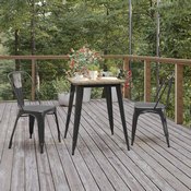 Declan Commercial Grade Indoor/Outdoor Dining Table, 23.75" Square All Weather Brown Poly Resin Top with Black Steel Base, JJ-T14619-60-BRBK-GG