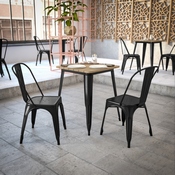 Declan Commercial Grade Indoor/Outdoor Dining Table, 23.75" Square All Weather Brown Poly Resin Top with Black Steel Base, JJ-T14619-60-BRBK-GG