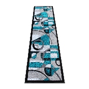 Elias Collection 2' x 7' Turquoise Geometric Abstract Area Rug - Olefin Rug with Jute Backing - Hallway, Entryway, or Bedroom