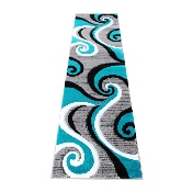 Athos Collection 2' x 7' Turquoise Abstract Area Rug - Olefin Rug with Jute Backing - Hallway, Entryway, or Bedroom