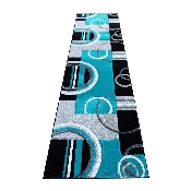 Audra Collection 3' x 10' Turquoise Abstract Area Rug - Olefin Rug with Jute Backing - Entryway, Living Room, or Bedroom