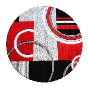 Audra Collection Round 5' x 5' Red Abstract Area Rug - Olefin Rug with Jute Backing - Entryway, Living Room, or Bedroom