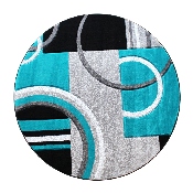 Audra Collection Round 5' x 5' Turquoise Abstract Area Rug - Olefin Rug with Jute Backing - Entryway, Living Room, or Bedroom