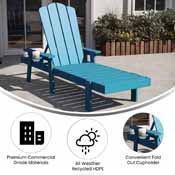 Sonora Commercial Grade Adjustable Adirondack Lounger with Cup Holder, All-Weather Indoor/Outdoor Recycled HDPE Lounge Chair in Blue, LE-HMP-070-01-BL-GG