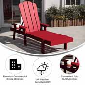Sonora Commercial Grade Adjustable Adirondack Lounger with Cup Holder, All-Weather Indoor/Outdoor Recycled HDPE Lounge Chair in Red, LE-HMP-070-01-RED-GG
