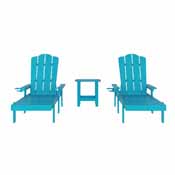 Sonora Commercial Grade 3 Piece Indoor/Outdoor Adirondack Set with 2 Adjustable HDPE Loungers with Cup Holders and 2-Tier Side Table in Blue, LE-HMP-070-1035-BL-GG