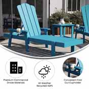 Sonora Commercial Grade 3 Piece Indoor/Outdoor Adirondack Set with 2 Adjustable HDPE Loungers with Cup Holders and 2-Tier Side Table in Blue, LE-HMP-070-1035-BL-GG