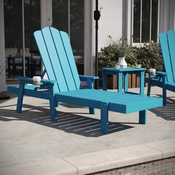 Sonora Commercial Grade 3 Piece Indoor/Outdoor Adirondack Set with 2 Adjustable HDPE Loungers with Cup Holders and 2-Tier Side Table in Blue, LE-HMP-070-1035-BL-GG