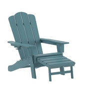 Newport HDPE Adirondack Chair with Cup Holder and Pull Out Ottoman, All-Weather HDPE Indoor/Outdoor Lounge Chair in Blue, LE-HMP-1044-110-BL-GG