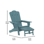 Newport HDPE Adirondack Chair with Cup Holder and Pull Out Ottoman, All-Weather HDPE Indoor/Outdoor Lounge Chair in Blue, LE-HMP-1044-110-BL-GG