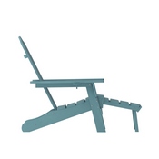Newport HDPE Adirondack Chair with Cup Holder and Pull Out Ottoman, All-Weather HDPE Indoor/Outdoor Lounge Chair in Blue, LE-HMP-1044-110-BL-GG