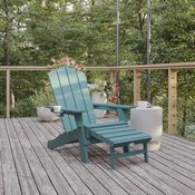 Newport HDPE Adirondack Chair with Cup Holder and Pull Out Ottoman, All-Weather HDPE Indoor/Outdoor Lounge Chair in Blue, LE-HMP-1044-110-BL-GG