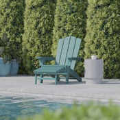 Newport HDPE Adirondack Chair with Cup Holder and Pull Out Ottoman, All-Weather HDPE Indoor/Outdoor Lounge Chair in Blue, LE-HMP-1044-110-BL-GG