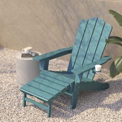 Newport HDPE Adirondack Chair with Cup Holder and Pull Out Ottoman, All-Weather HDPE Indoor/Outdoor Lounge Chair in Blue, LE-HMP-1044-110-BL-GG
