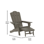 Newport HDPE Adirondack Chair with Cup Holder and Pull Out Ottoman, All-Weather HDPE Indoor/Outdoor Lounge Chair in Brown, LE-HMP-1044-110-BR-GG