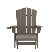 Newport HDPE Adirondack Chair with Cup Holder and Pull Out Ottoman, All-Weather HDPE Indoor/Outdoor Lounge Chair in Brown, LE-HMP-1044-110-BR-GG