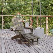 Newport HDPE Adirondack Chair with Cup Holder and Pull Out Ottoman, All-Weather HDPE Indoor/Outdoor Lounge Chair in Brown, LE-HMP-1044-110-BR-GG