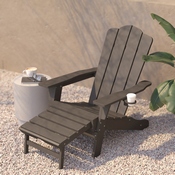 Newport HDPE Adirondack Chair with Cup Holder and Pull Out Ottoman, All-Weather HDPE Indoor/Outdoor Lounge Chair in Brown, LE-HMP-1044-110-BR-GG
