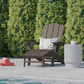 Newport HDPE Adirondack Chair with Cup Holder and Pull Out Ottoman, All-Weather HDPE Indoor/Outdoor Lounge Chair in Brown, LE-HMP-1044-110-BR-GG